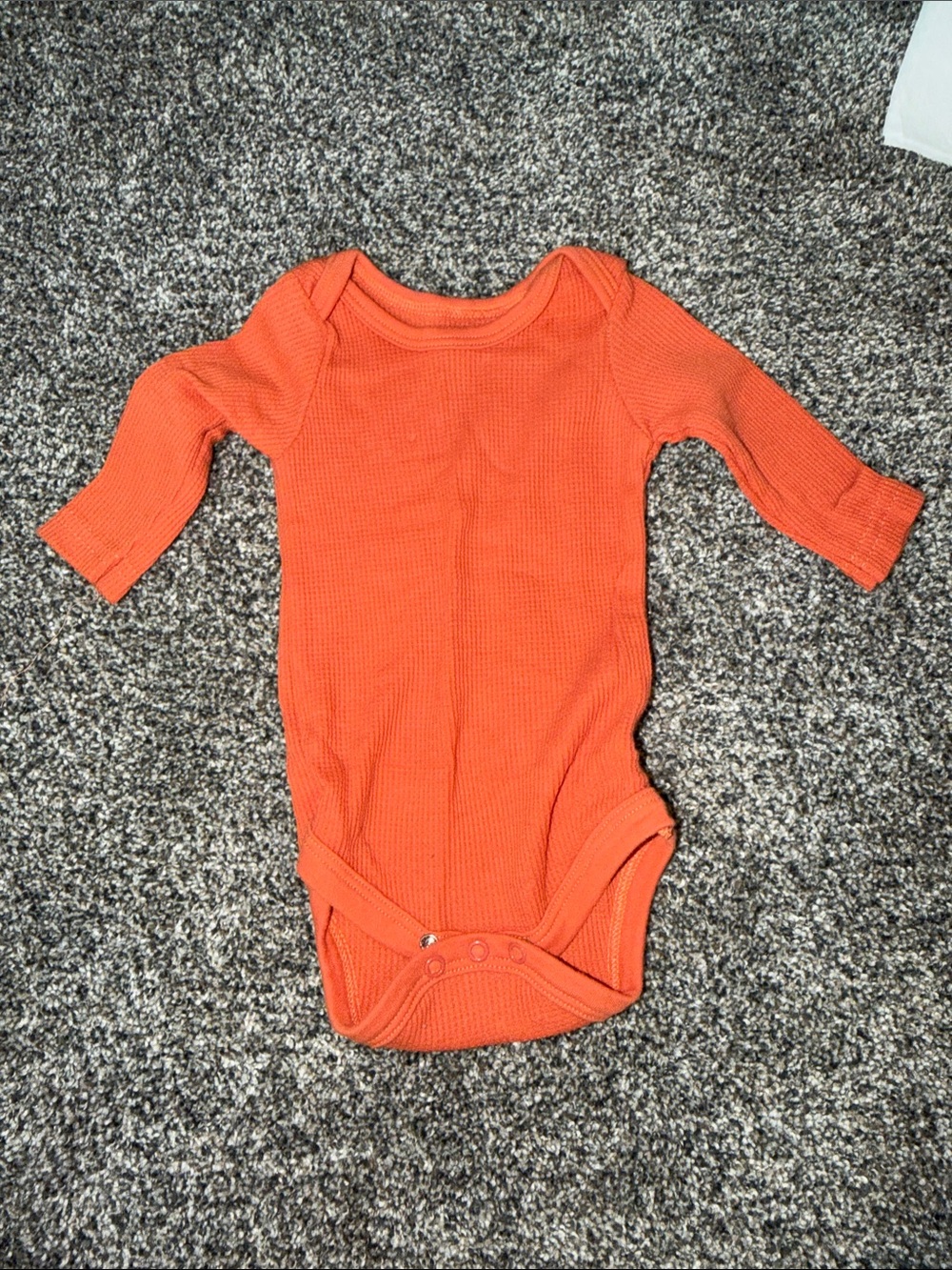 Orange Long-Sleeve Waffle Baby One-Piece